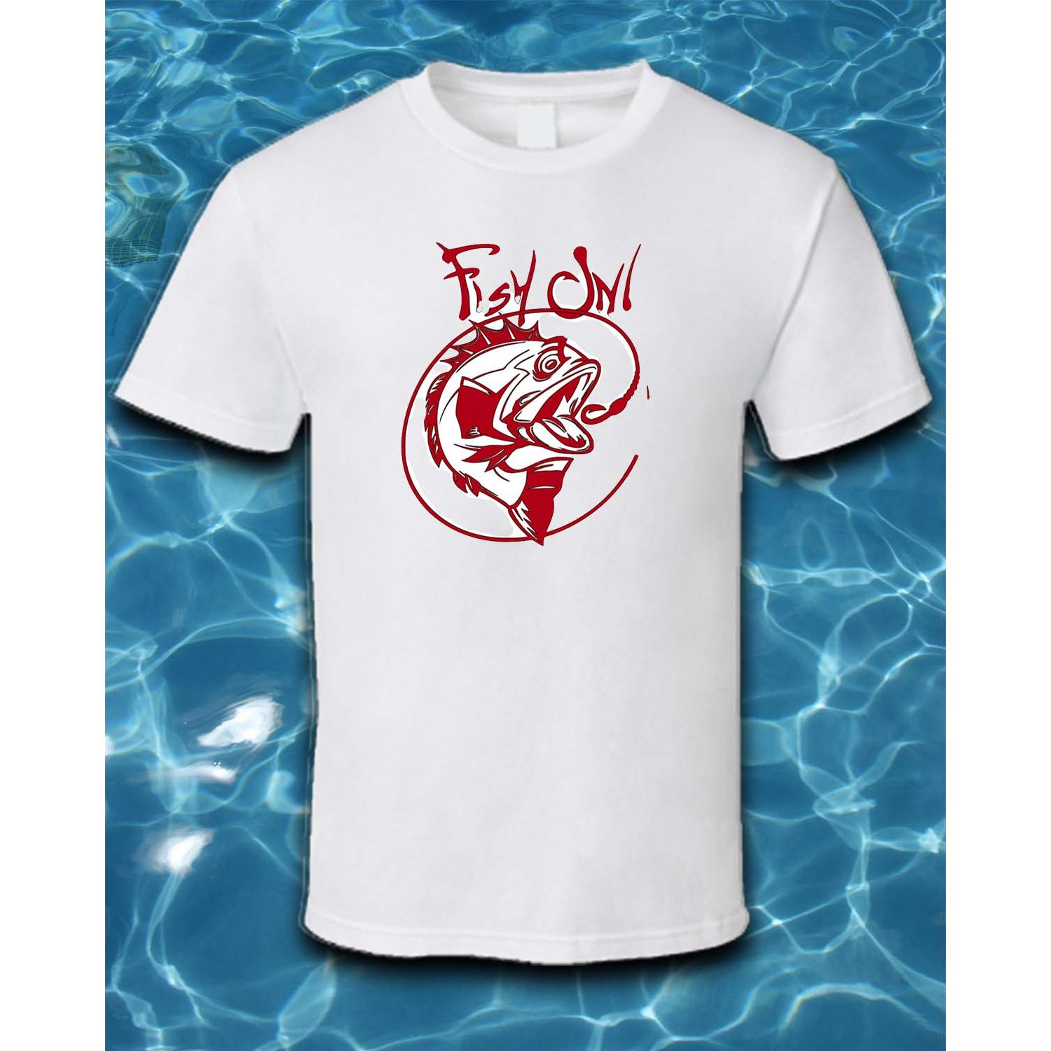 T-Shirt-Fish On-Red Men's / White / Small