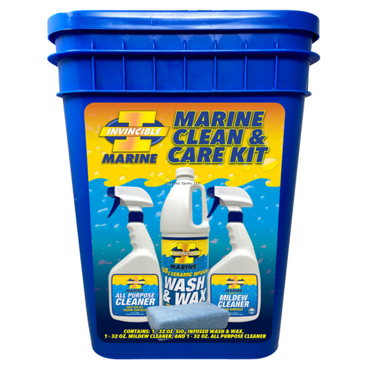 Invincible Marine Boat Bucket Kit, Wash and Wax, All Purpose cleaner, Mildew and Stain Remover, w/sponge