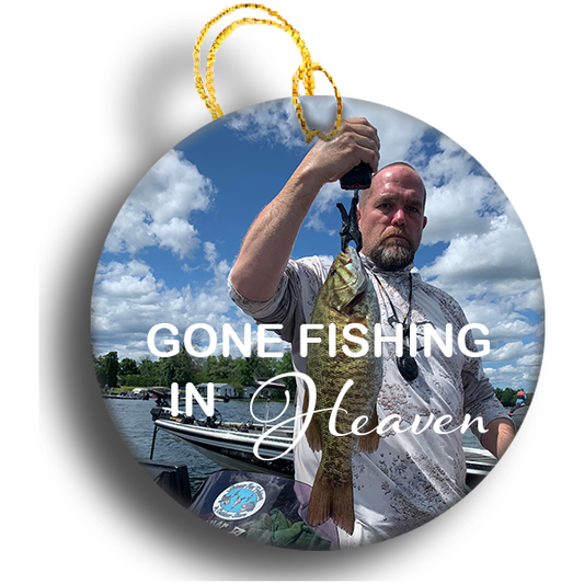 Gone Fishing in Heaven Ceramic Holiday Ornament With a Photo of Your Loved One